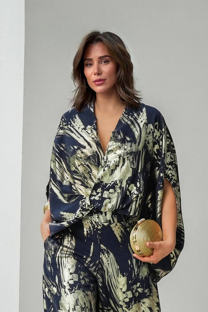 Retro Fashion Ethnic Print Drop-Shoulder Loose Top