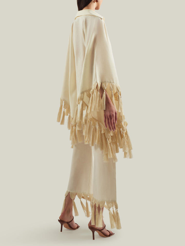Exquisite Fringe Trim Shirt & Wide-Leg Pants Two-Piece Set