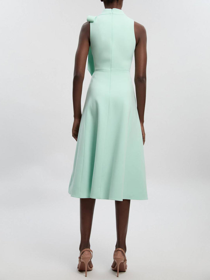 Elegant Sleeveless Bow Detail A-Line Midi Dress