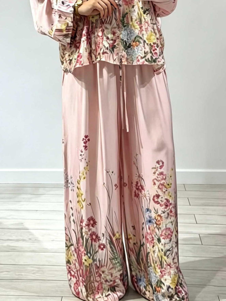 Elegant Floral Print Satin Button Shirt