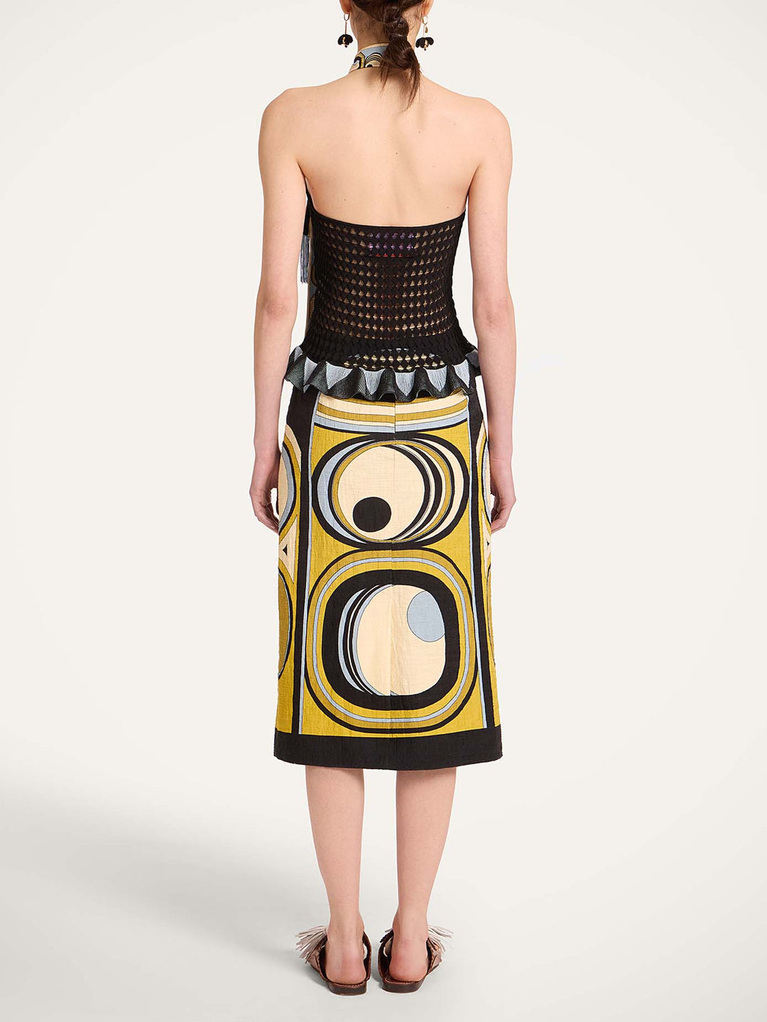 Retro Geometric Print Midi Skirt Two-Piece Set