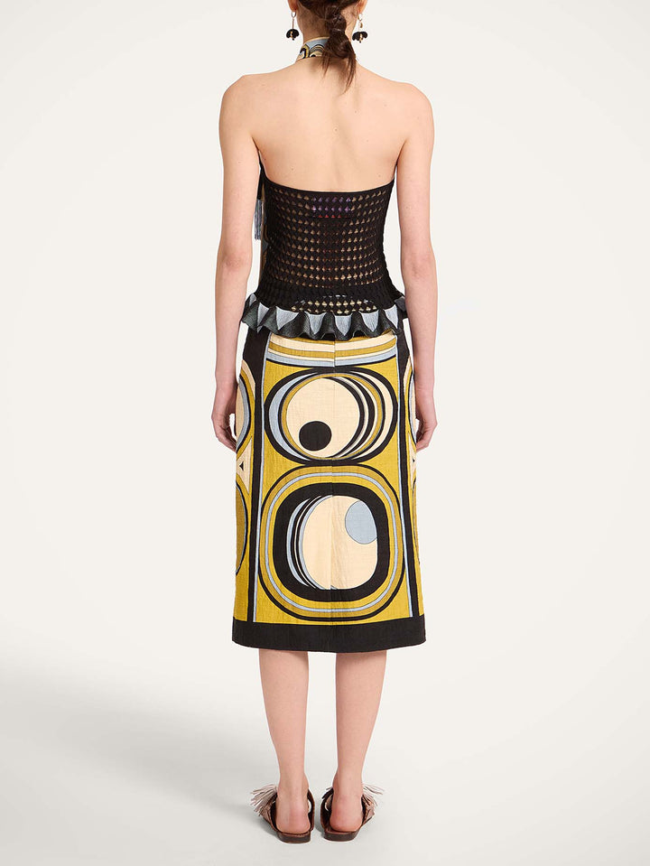 Retro Geometric Print Midi Skirt Two-Piece Set