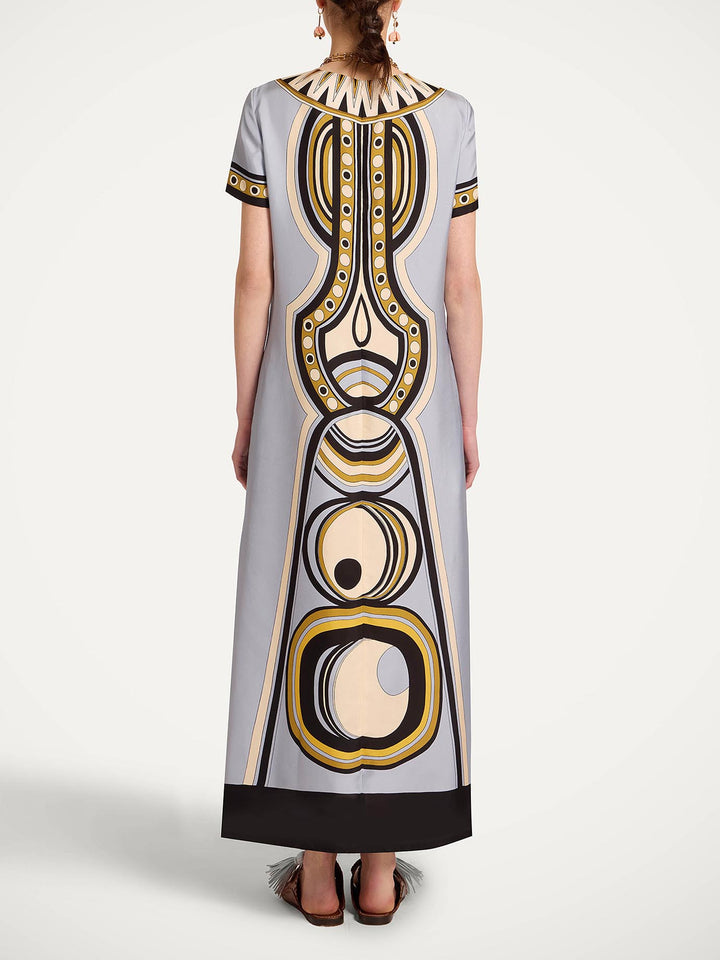 Retro Geometric Ethnic Print Short Sleeve Straight Maxi Dress