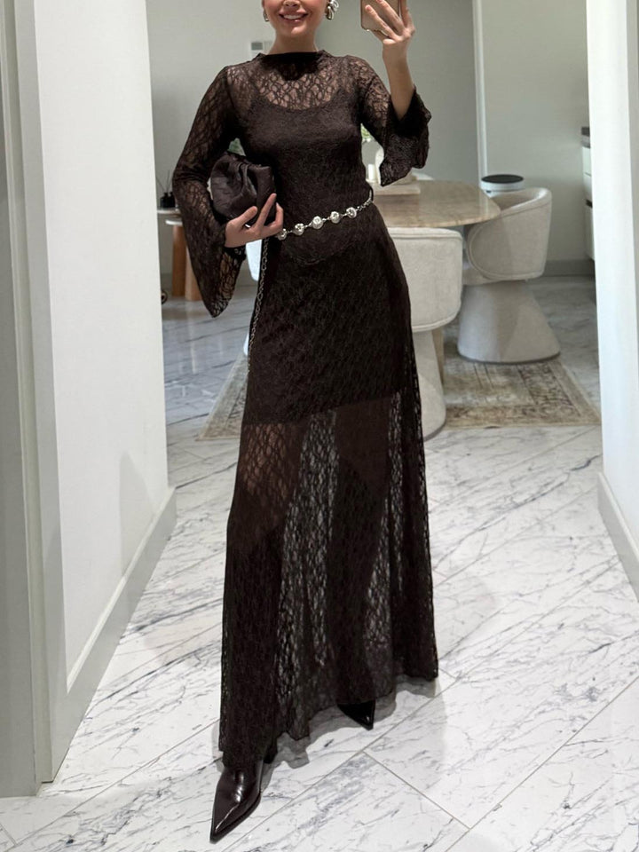 Elegant Lace Long-sleeved Maxi Dress