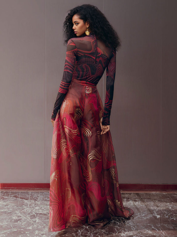 Retro Abstract Print Wide-leg Pants