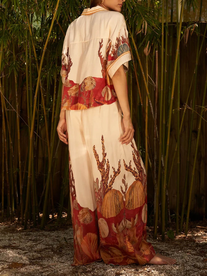 Exquisite Print High-Waisted Pocket Wide-Leg Pants