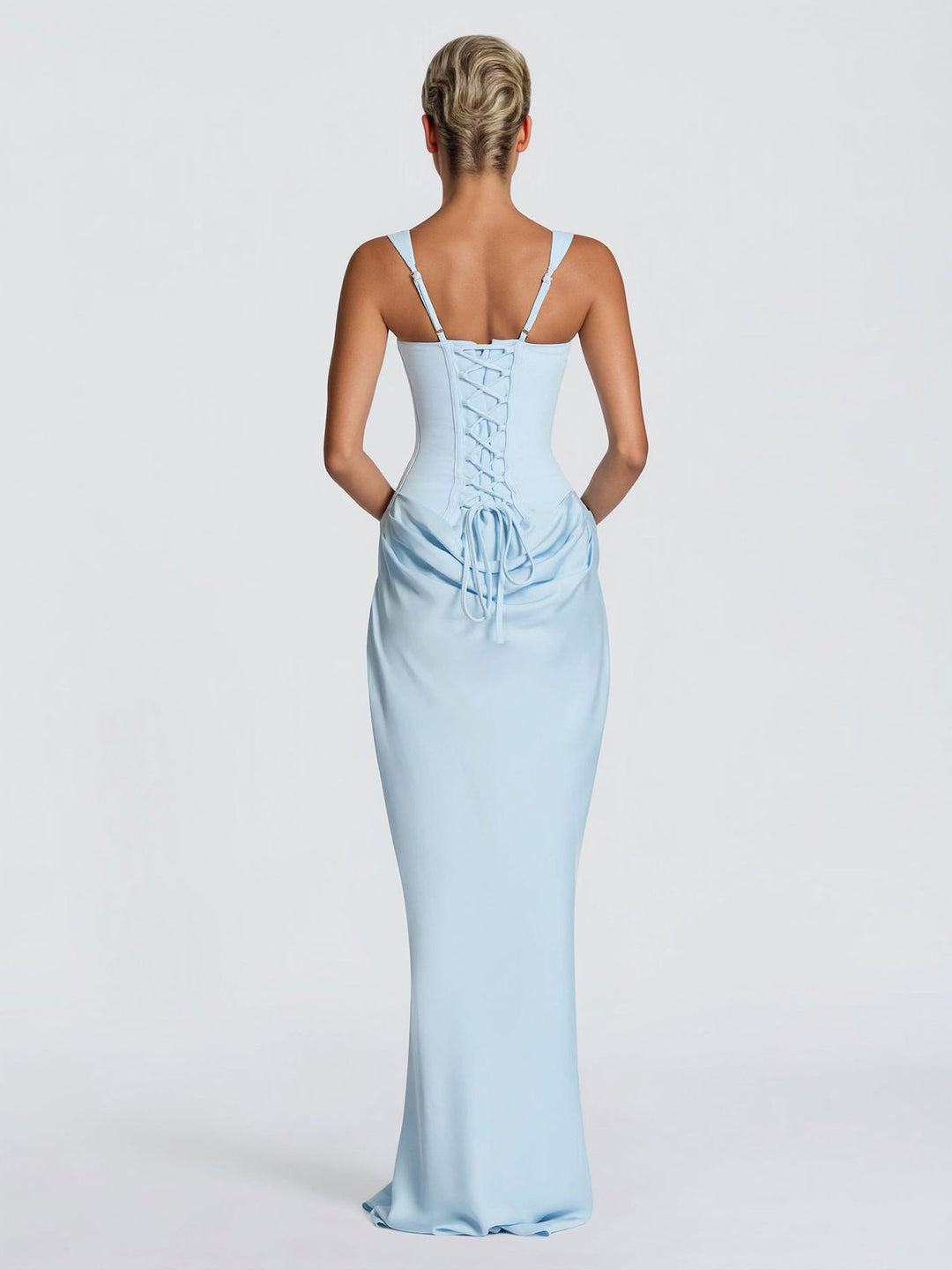 Elegant Square Neck Cinched Top & Ruched Waist Draped Maxi Dress