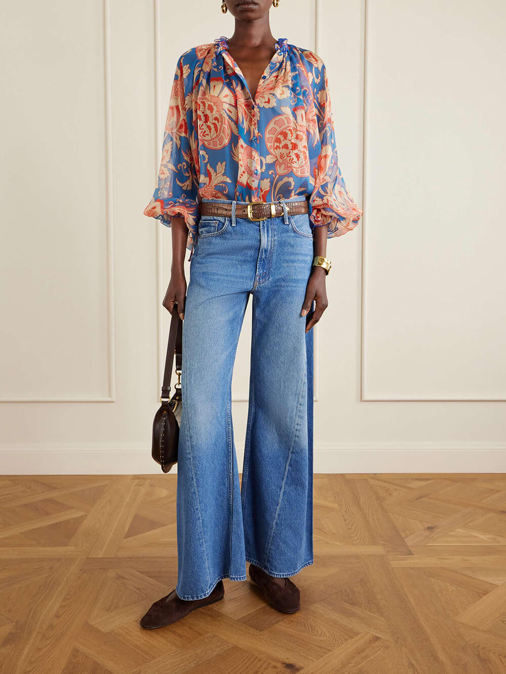 Modern Asymmetric Panel Mid-Rise Wide Leg Jeans