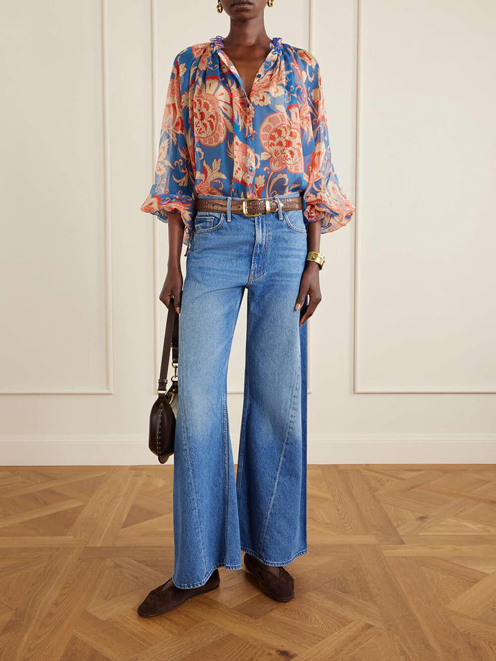 Modern Asymmetric Panel Mid-Rise Wide Leg Jeans