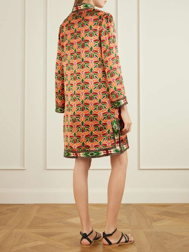 Ethnic Floral Print Long Sleeve Tunic Mini Dress