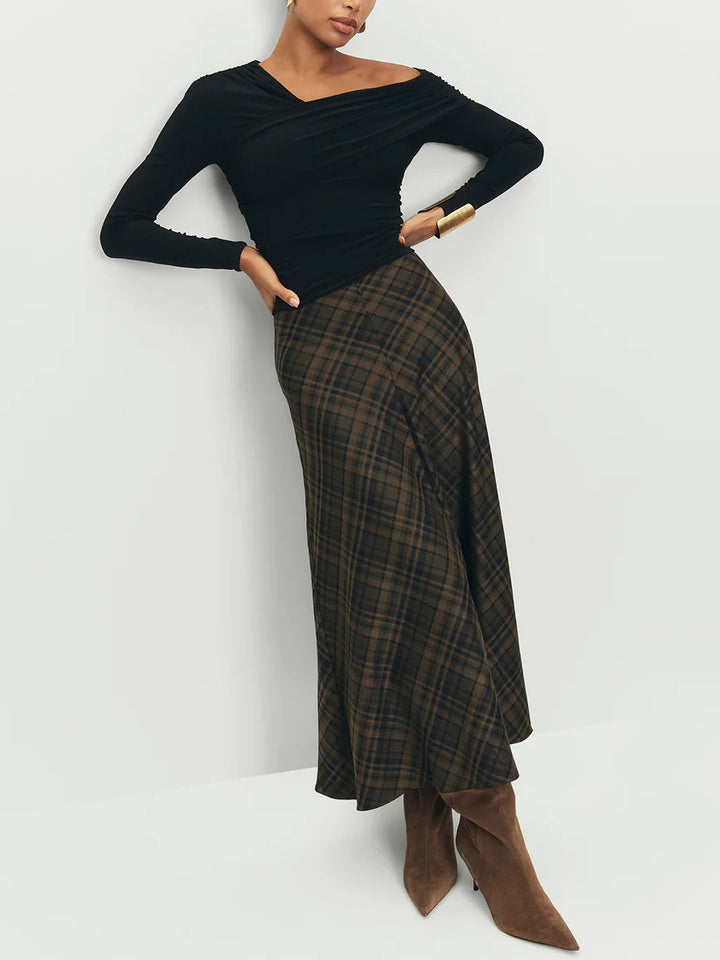 Retro Plaid High-Waist A-Line Midi Skirt