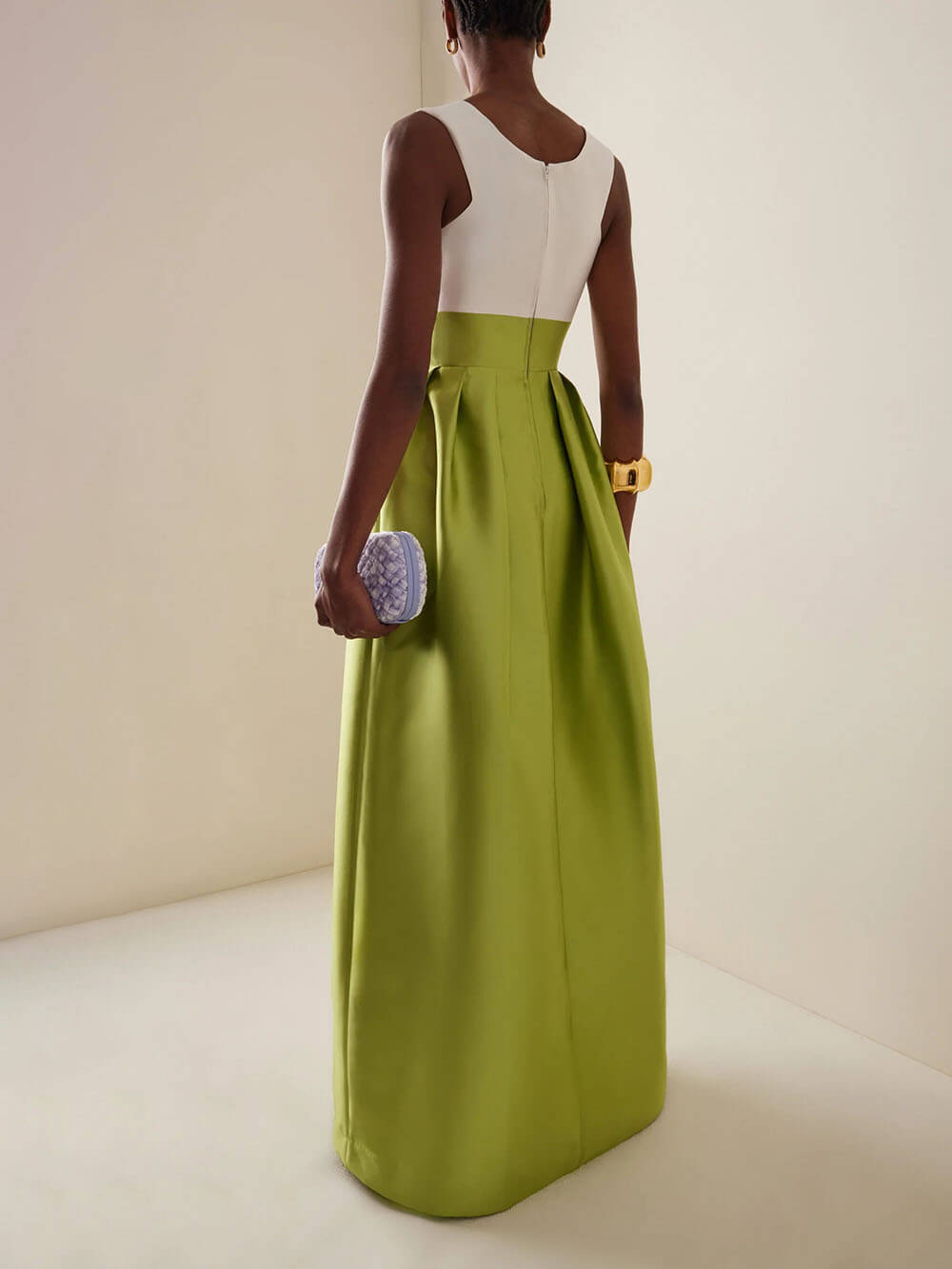 Elegant Deep V-Neck Colorblock Ruched A-Line Maxi Dress
