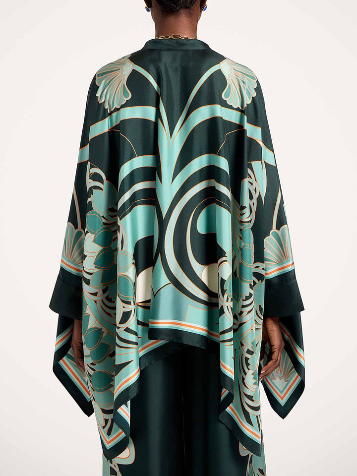 Elegant Abstract Print Satin Cape Sleeve Shirt