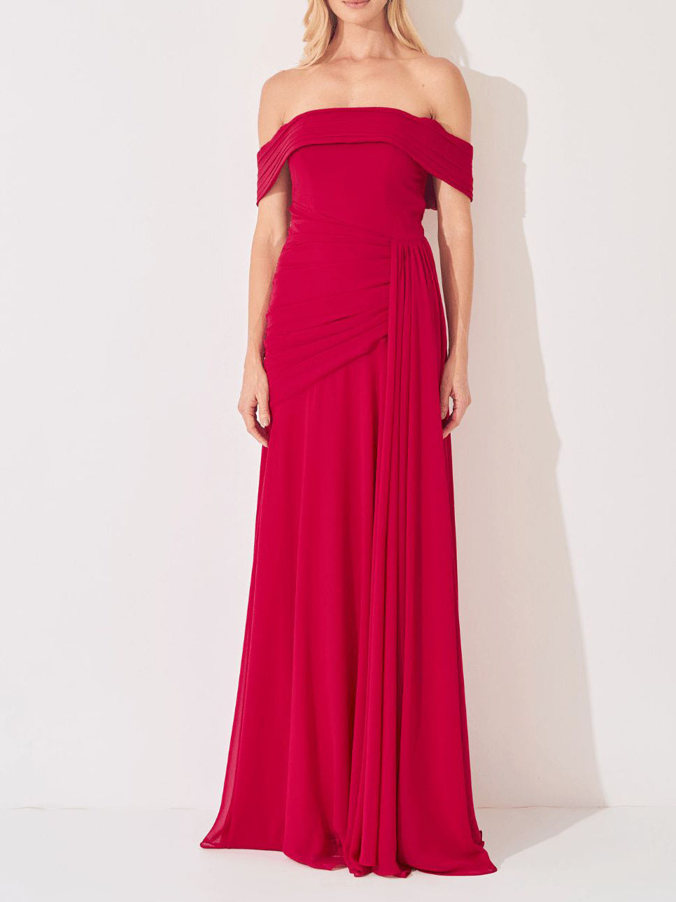 Elegant Off Shoulder Ruched Chiffon Maxi Dress