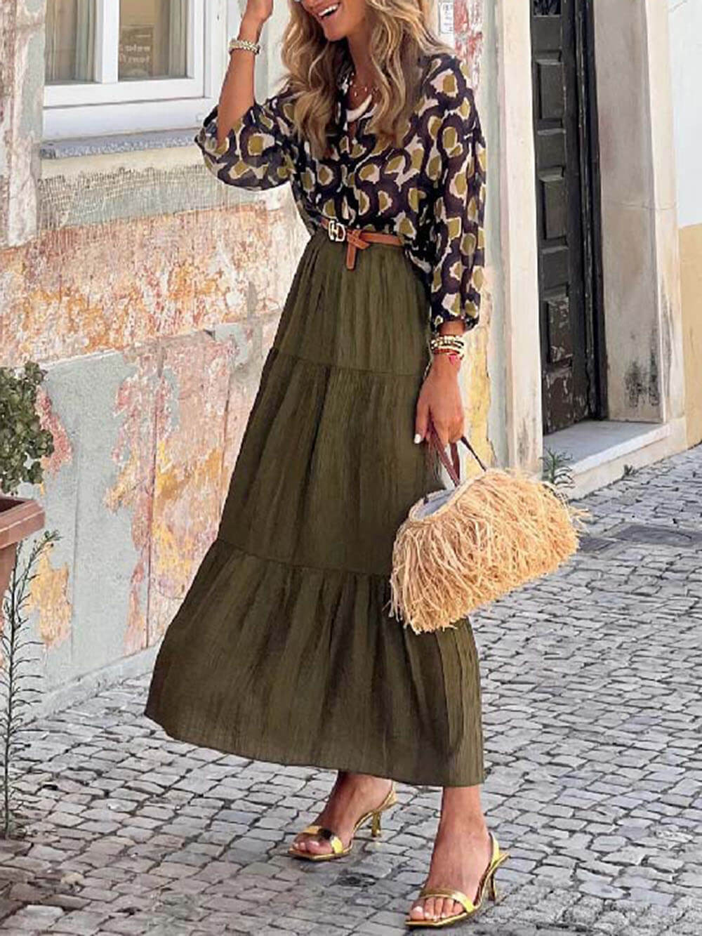 Fashion Casual Ruched Elastic Waist Skirt