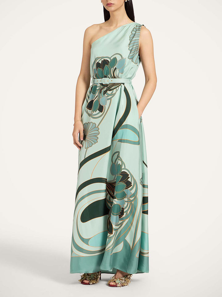 Unique Art Nouveau Printed Tulle Shawl Dress Set