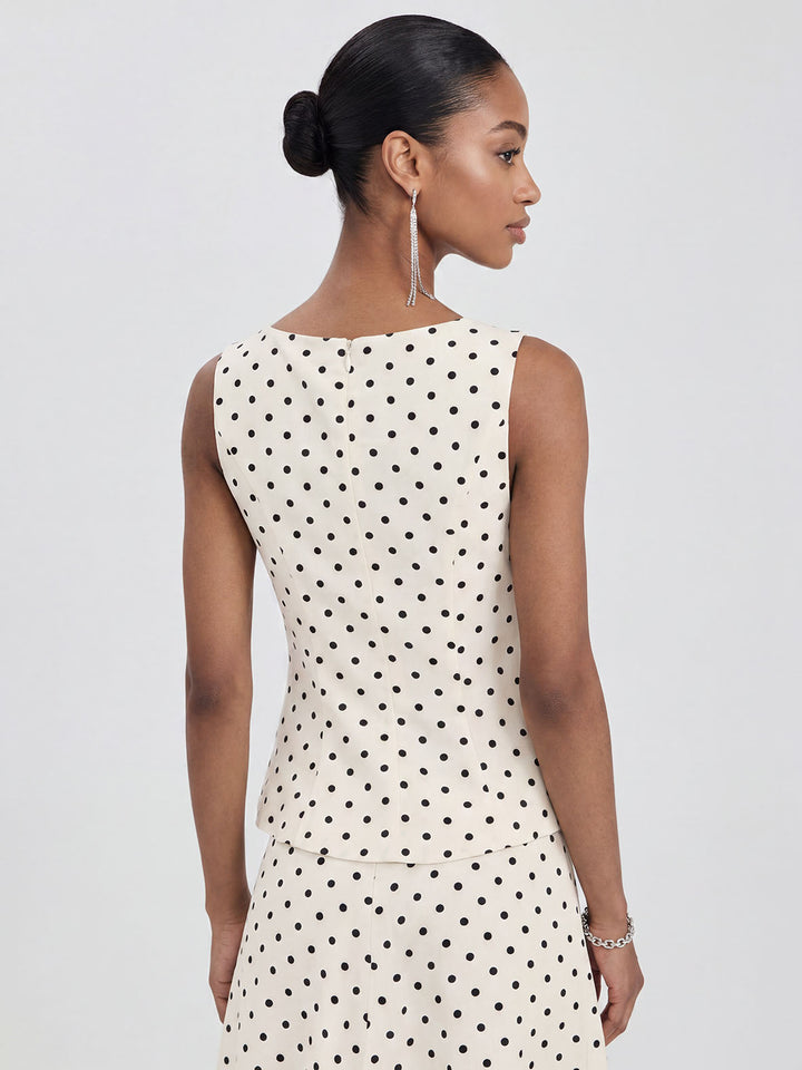 Elegant Polka Dot Sleeveless Top & Skirt Two-Piece Set