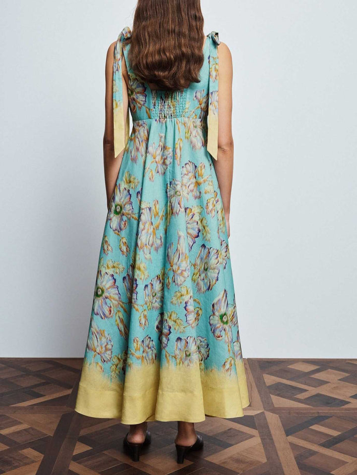Elegant Floral Print Tie-Shoulder Maxi Dress