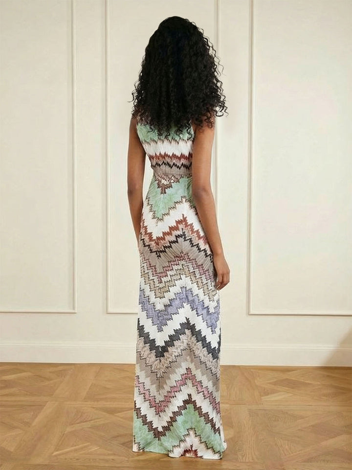 Geometric Zigzag Print V-neck Maxi Dress