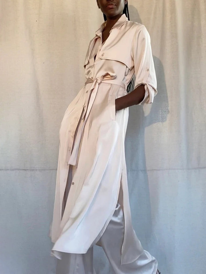 Elegant Lightweight Longline Satin Trench Coat