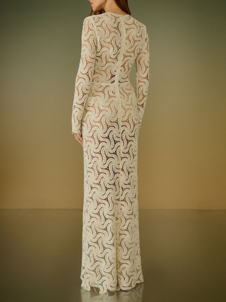 Elegant Wave Cutout Lace Maxi Dress