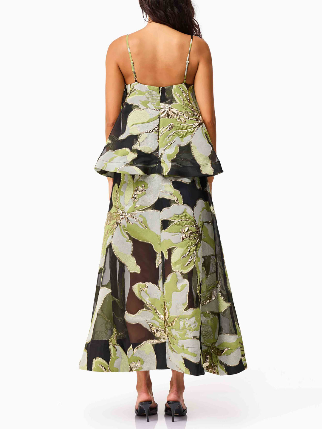Elegant Jacquard Layered Spaghetti Strap Maxi Dress