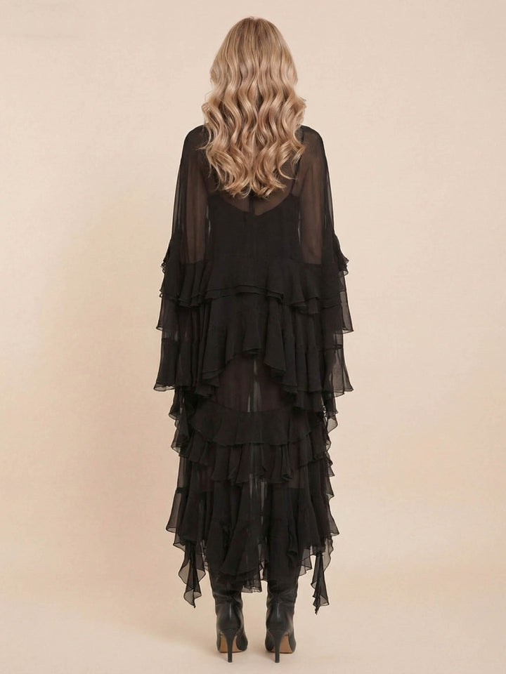Elegant Tulle Ruffled Flowy Beach Maxi Dress