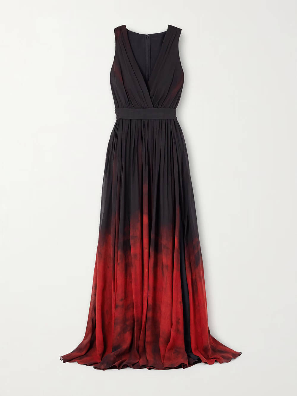 Elegant Printed Gradient Chiffon Pleated Printed Maxi Dress