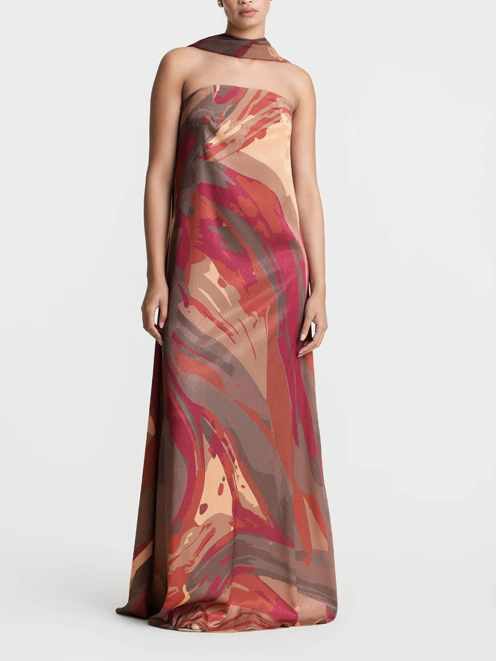 Elegant Strapless Shawl-Style Flowing Maxi Dress