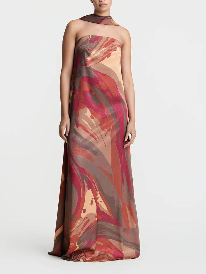 Elegant Strapless Shawl-Style Flowing Maxi Dress
