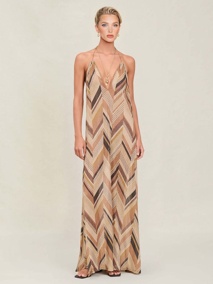 Bohemian Chevron Print Halter Maxi Dress