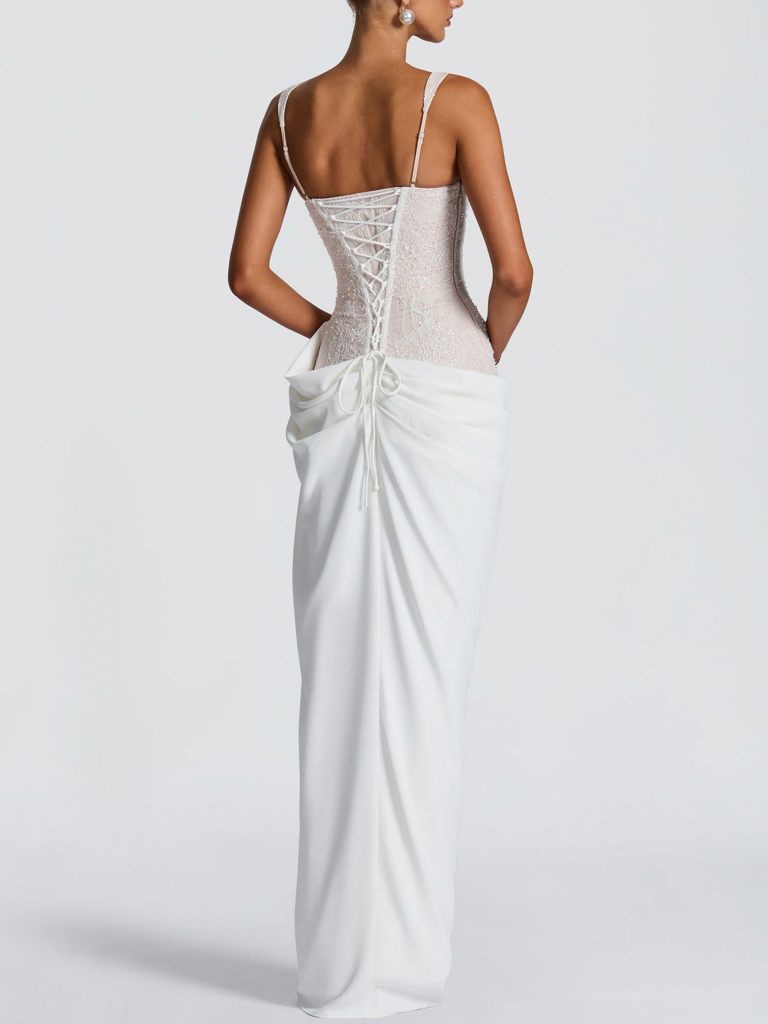 Elegant Lace Corset Draped Maxi Dress