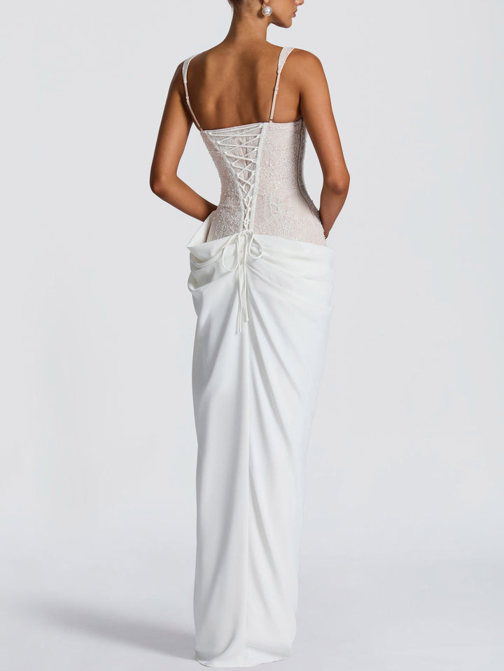 Elegant Lace Corset Draped Maxi Dress