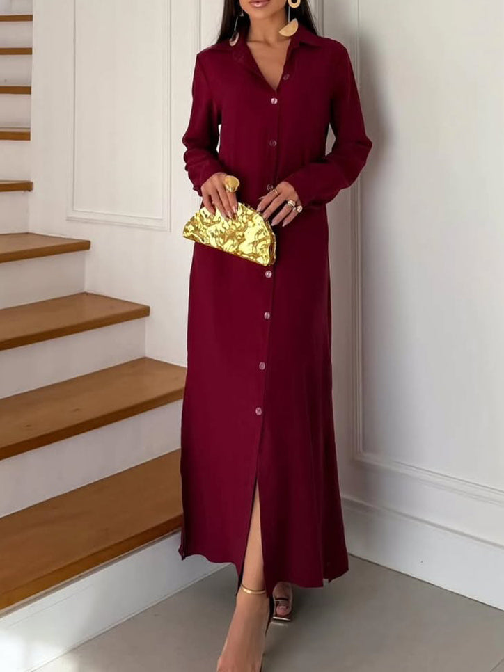 Casual Wrap Fringe Button-Front Shirt Maxi Dress