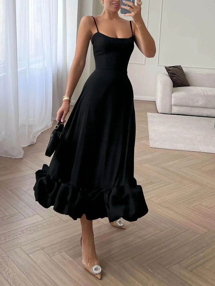 Elegant Ruffled Chiffon Midi Dress