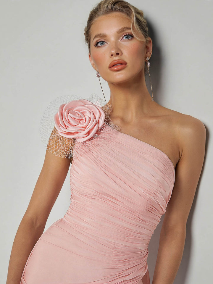 Elegant One-shoulder Ruffled Chiffon Maxi Dress