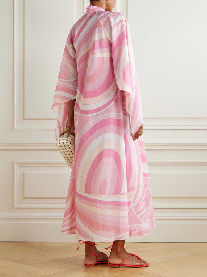 Exquisite Abstract Swirl Print Robe Maxi Dress