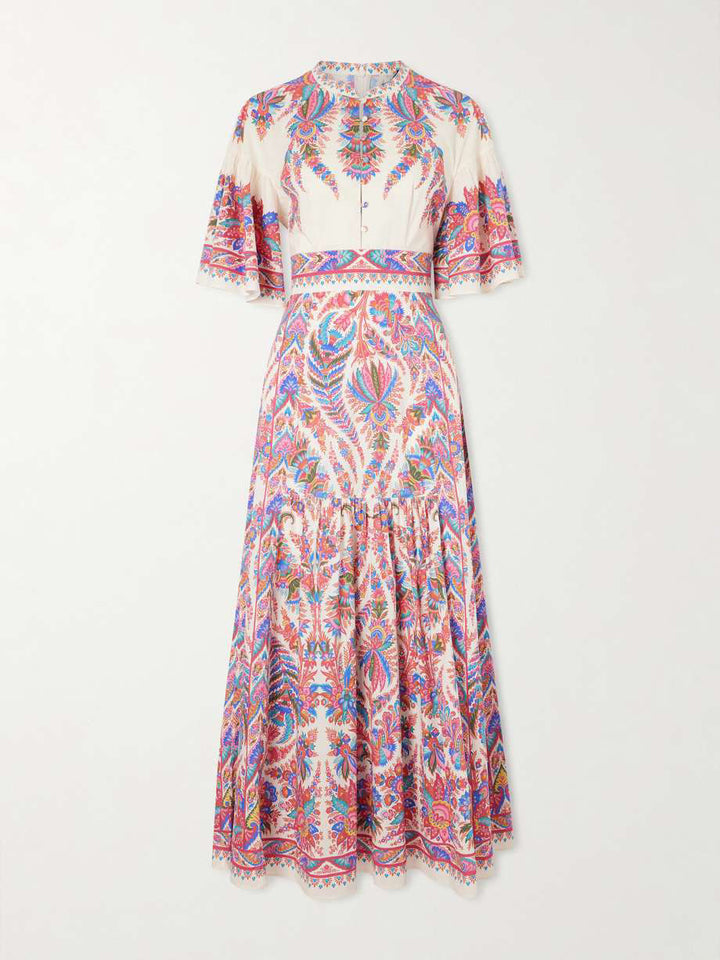 Paisley Print Stand Collar Maxi Dress