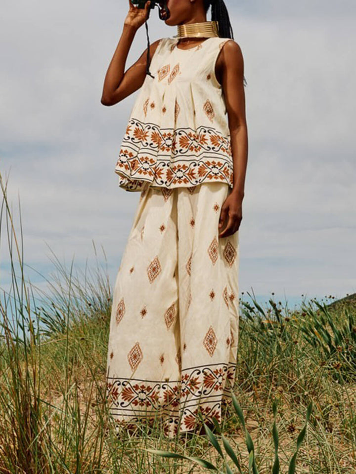 Retro Ethnic Print Sleeveless Tank Top