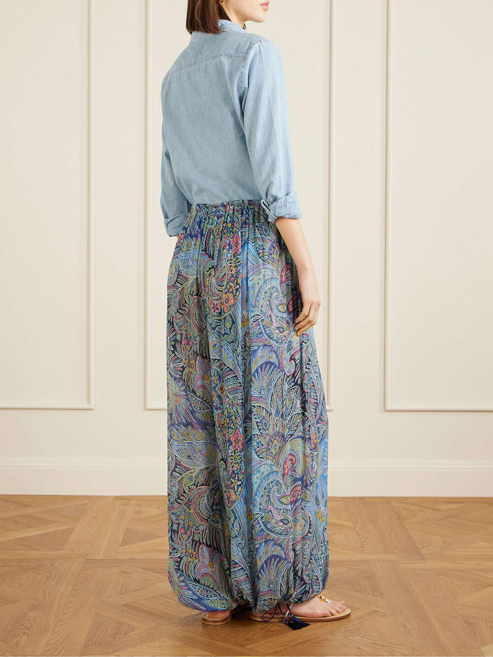 Exquisite Printed Crepe Wide-Leg Pants