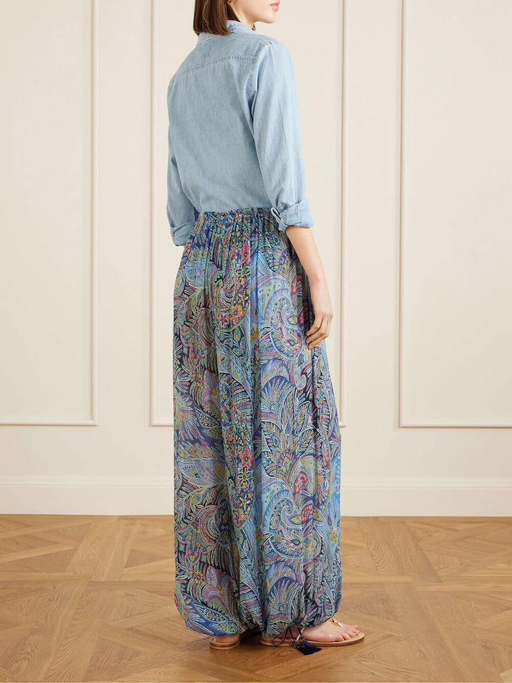 Exquisite Printed Crepe Wide-Leg Pants