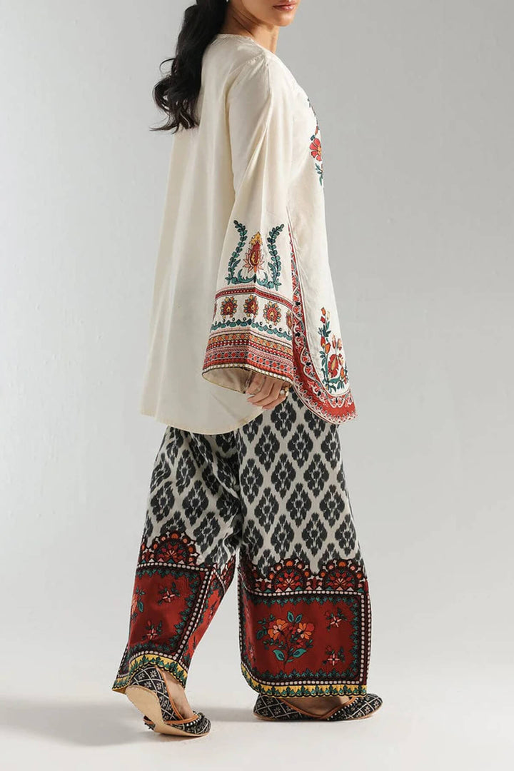 Retro Ethnic Print Elastic Waist Wide-Leg Pants