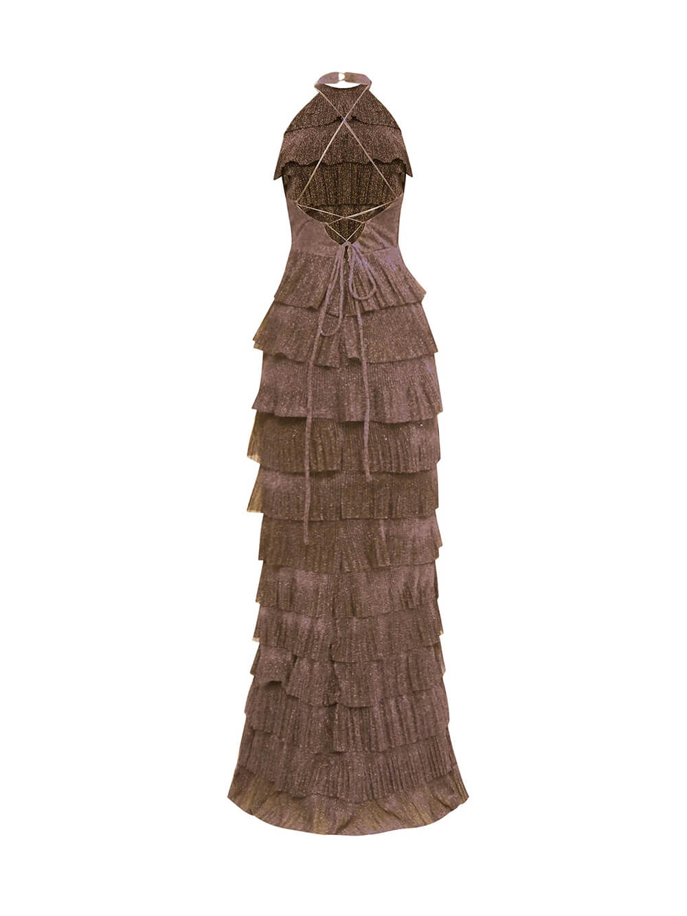 Exquisite Shimmer Backless Tiered Ruffle Maxi Dress