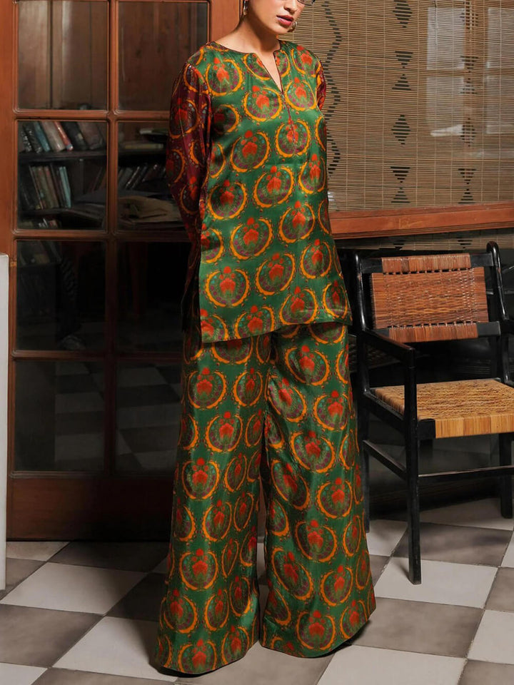 Unique Satin Bold Ethnic Print Loose Shirt