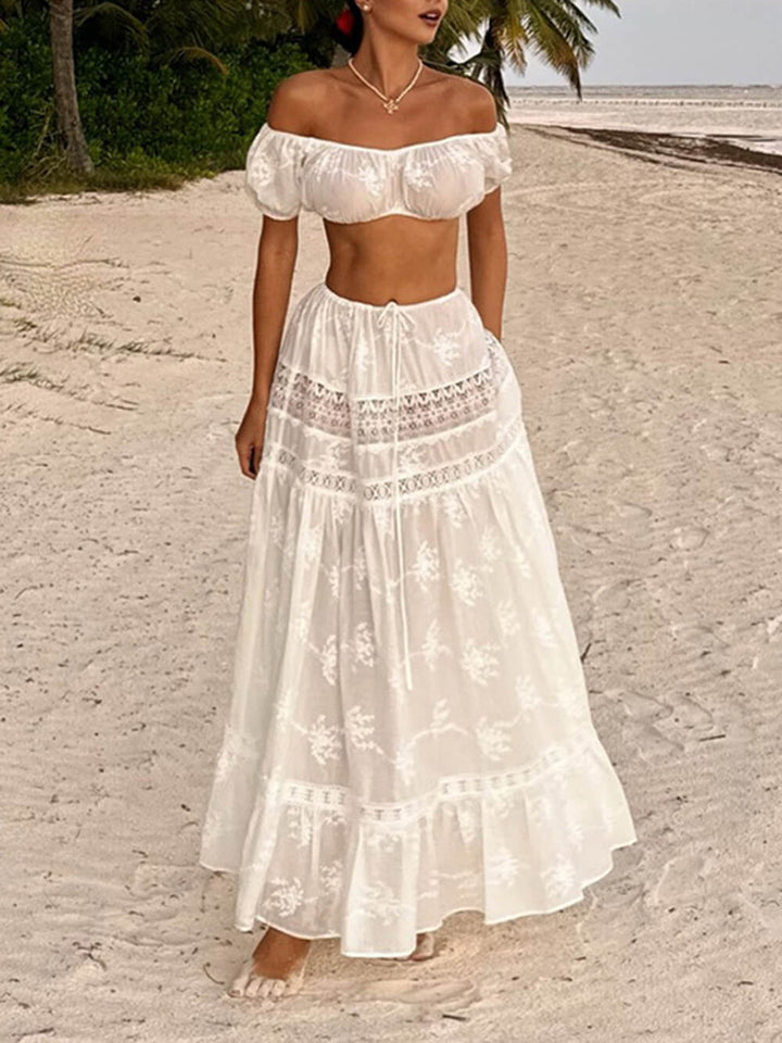 Vacation-Style Cropped Top And High-Waisted Skirt Set