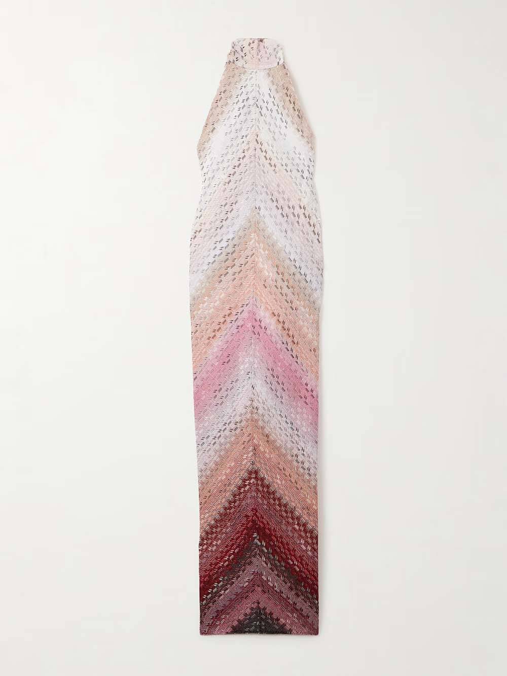 Retro Metallic Print Crochet Halter Maxi Dress