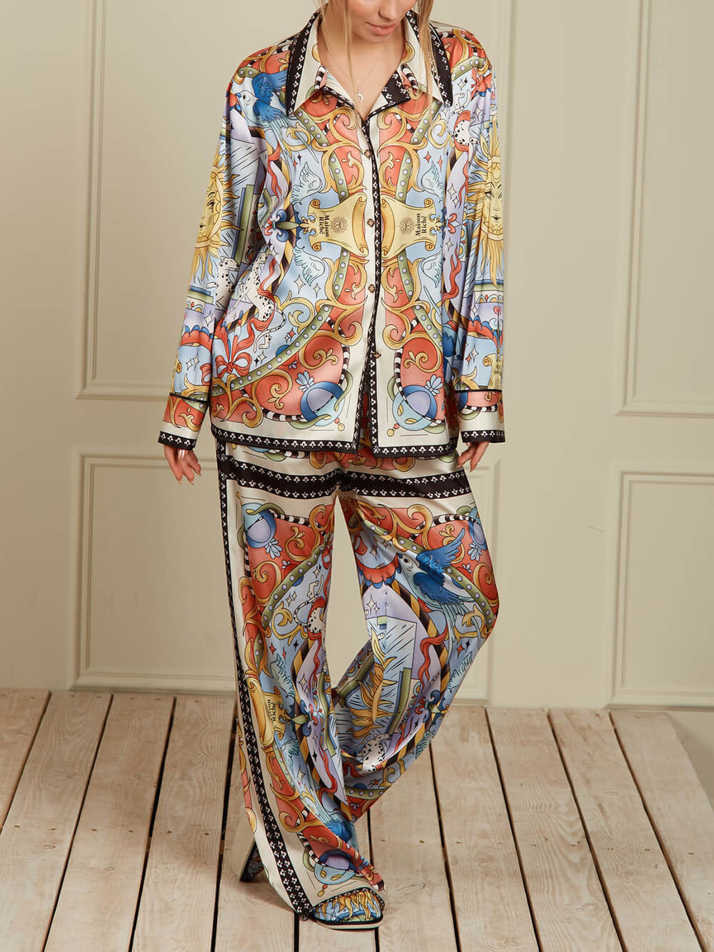 Unique Sunshine Print Elastic Waist Wide-Leg Pants