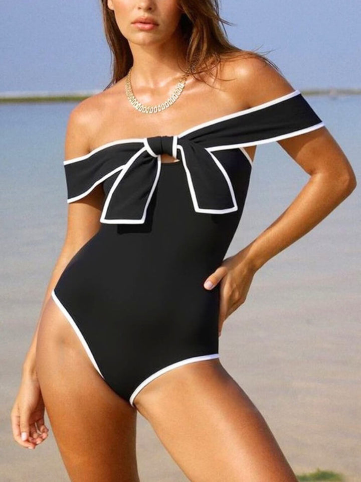 Sexy Strapless Black And White Colorblock One-Piece Swimsuit