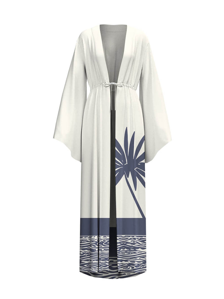 Sexy Kimono Palm Tree Print Beach Cover-Up