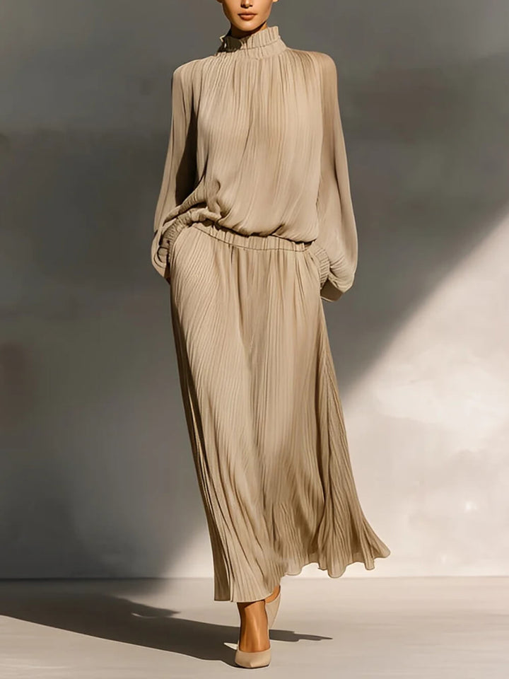 Modern Casual Chiffon Pleated Elastic Waist Pocket Skirt